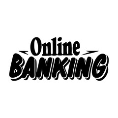 Black and white online banking promotional graphic with dynamic styling elements silhouette vector