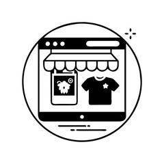 Online shopping store logo concept with shirt and vectorgraph in device silhouette vector