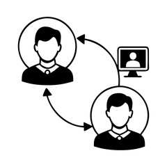 Virtual communication and network connectivity between people using computer displays silhouette vector