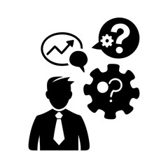 Business person with questions about growth and how things work effectively silhouette vector