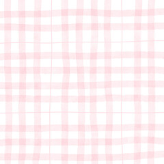 Pink Plaid Gingham Check Hand Drawn Background Pattern Overlay