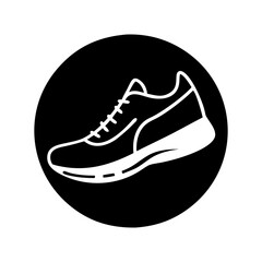 Monochrome athletic shoe in a bold circular frame for logo design silhouette vector