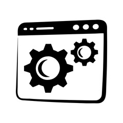 Application software development and configuration concept with gears in a window interface silhouette vector