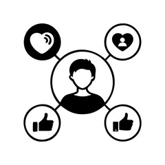 Social media engagement strategy, focusing on user influence and positive feedback silhouette vector