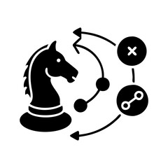 Chess Knight with Strategic Planning Arrows and Process Flowchart Graphic Icon silhouette vector