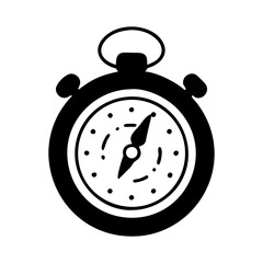 Simple black and white graphic illustration of an analog stop watch device silhouette vector