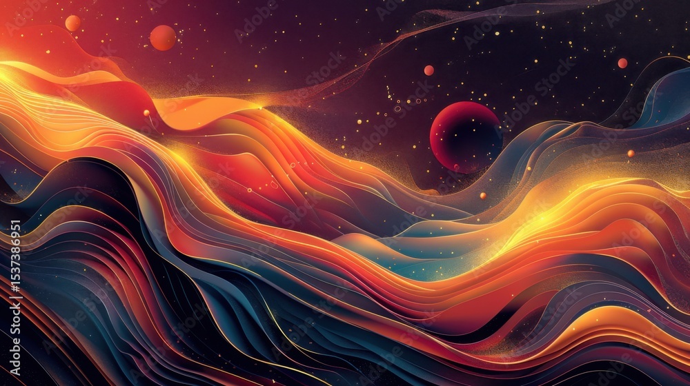 Fototapete minimal futuristic abstract lines with floating digital particles