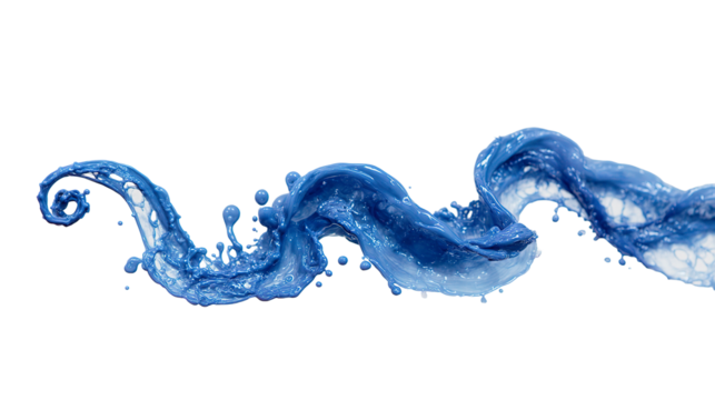 A vibrant stream of liquid in motion creating a dynamic wave effect on a plain colored setting area on transparent background
