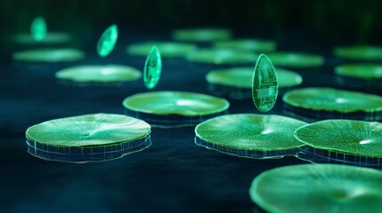 Glowing Lily Pads Digital Circuitry on Water, Tech , Nature