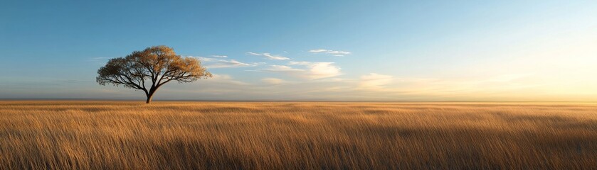 Golden Field Solitude A Lone Tree at Sunset , landscape, nature