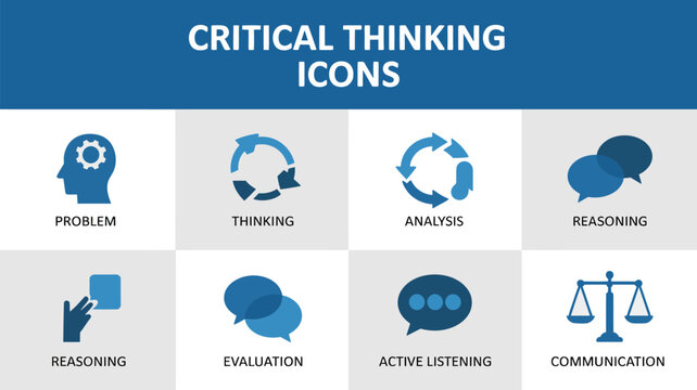 Illustration showing critical thinking icons including problem solving and communication skills