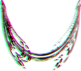 Cup-shaped halftone frame of flowing drops with rainbow shift outline. Vector.