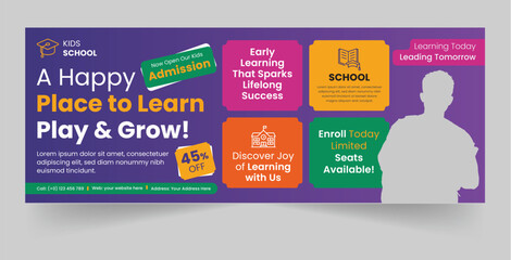 School admission facebook cover banner design template