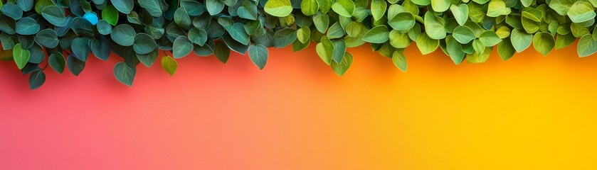 Fototapeta premium Green Vines on Orange Backdrop, Foliage ,Gradient