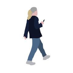 A man walks down the street in summer clothes. 2D image to use as entourage. Flat city vector infographic.