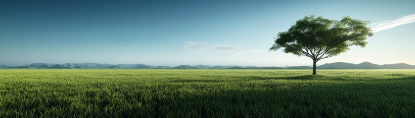 Lone Tree in Meadow, Grass Field Landscape,Nature Scenery ,serenity,peaceful