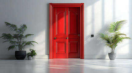 red door in front of a house