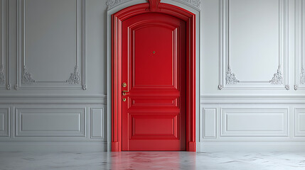 red door in front of a house