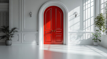 red door in front of a house