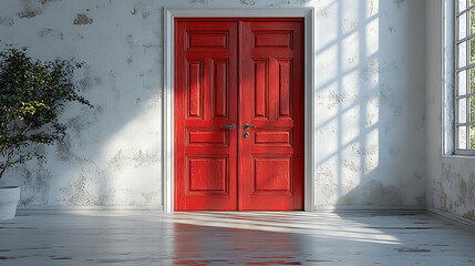 red door in front of a house