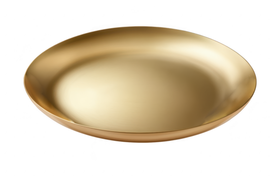 Golden round serving dish isolated on a transparent background