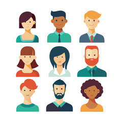 Man and women face avatar set bundle vector design with editable