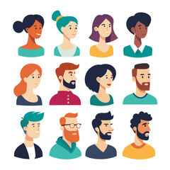 Man and women face avatar set bundle vector design with editable