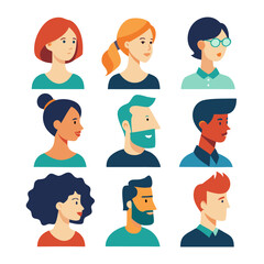 Man and women face avatar set bundle vector design with editable