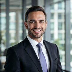 Fototapeta premium Portrait of a smiling businessman in modern office