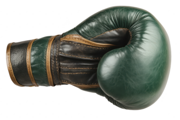 Green leather boxing glove isolated on transparent background