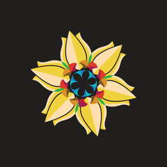 Abstract Yellow Floral Star with Colorful Core