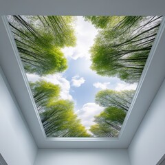 Skylight View Lush Green Trees and Blue Sky, Interior ,Architecture