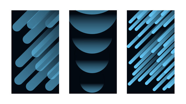set of abstract vector banners. Geometric patterns, neon lines, abstract composition, dark background, glowing elements. vibrant perspective geometric prism shapes in motion. 