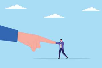 Obraz premium Vector illustration of a businessman fighting against a giant hand, symbolizing the struggle against overwhelming challenges, control, or external pressures in the corporate world 