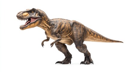 Obraz premium 3D Rendered Tyrannosaurus Rex Side Profile, Brown and Gold Hues, Prehistoric Predator Dinosaur, 3D rendering