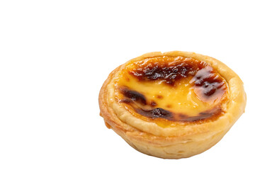Delicious golden portuguese pastel de nata dessert baked custard tart isolated on black