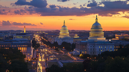 Washington DC Capitol Building at Sunset – Scenic Cityscape View of Famous American Landmark