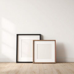 Two white minimalist frames on the wall, a mockup on a white background