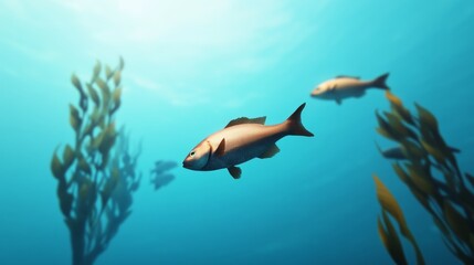 Underwater Fish and Kelp Forest Scene, Ocean , Sea Life