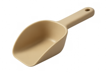 Clean beige plastic scoop isolated on transparent background, perfect for adding to product photos or marketing materials