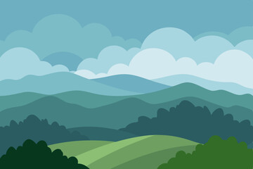 Serene Mountain Landscape Rolling Hills and Misty Peaks Illustration