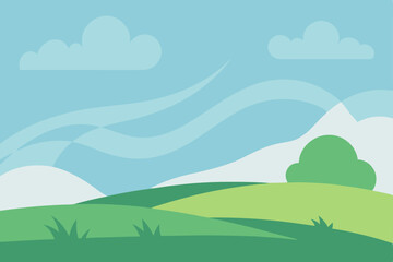 Obraz premium Serene Summer Landscape Rolling Hills, Blue Sky, and Gentle Breeze Illustration