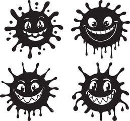 Cute Cartoon Black and White Germ Monsters Vector Set