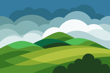Fototapeta premium Serene Rolling Hills Landscape A Dreamy Green Vista with Fluffy Clouds