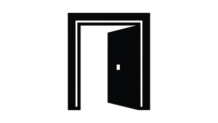 Open door to a bright room with a white background, a concept of entrance and interior design door silhouette icon