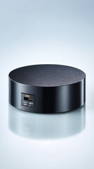 Sleek, minimalist black device on a light gray background.  Perfect for tech, networking, or home automation concepts.