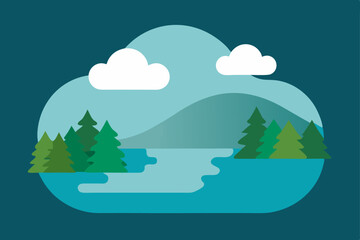 Serene Lakeside Mountain Landscape A Peaceful Nature Illustration