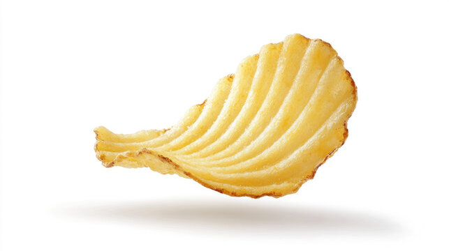 One tasty ridged potato chip in air isolated on white