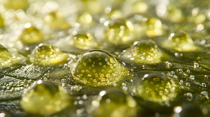 Golden Dewdrops on a Leaf isolated on transparent background