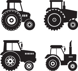 Minimalist Black and White Tractor and Farming Equipment Icons